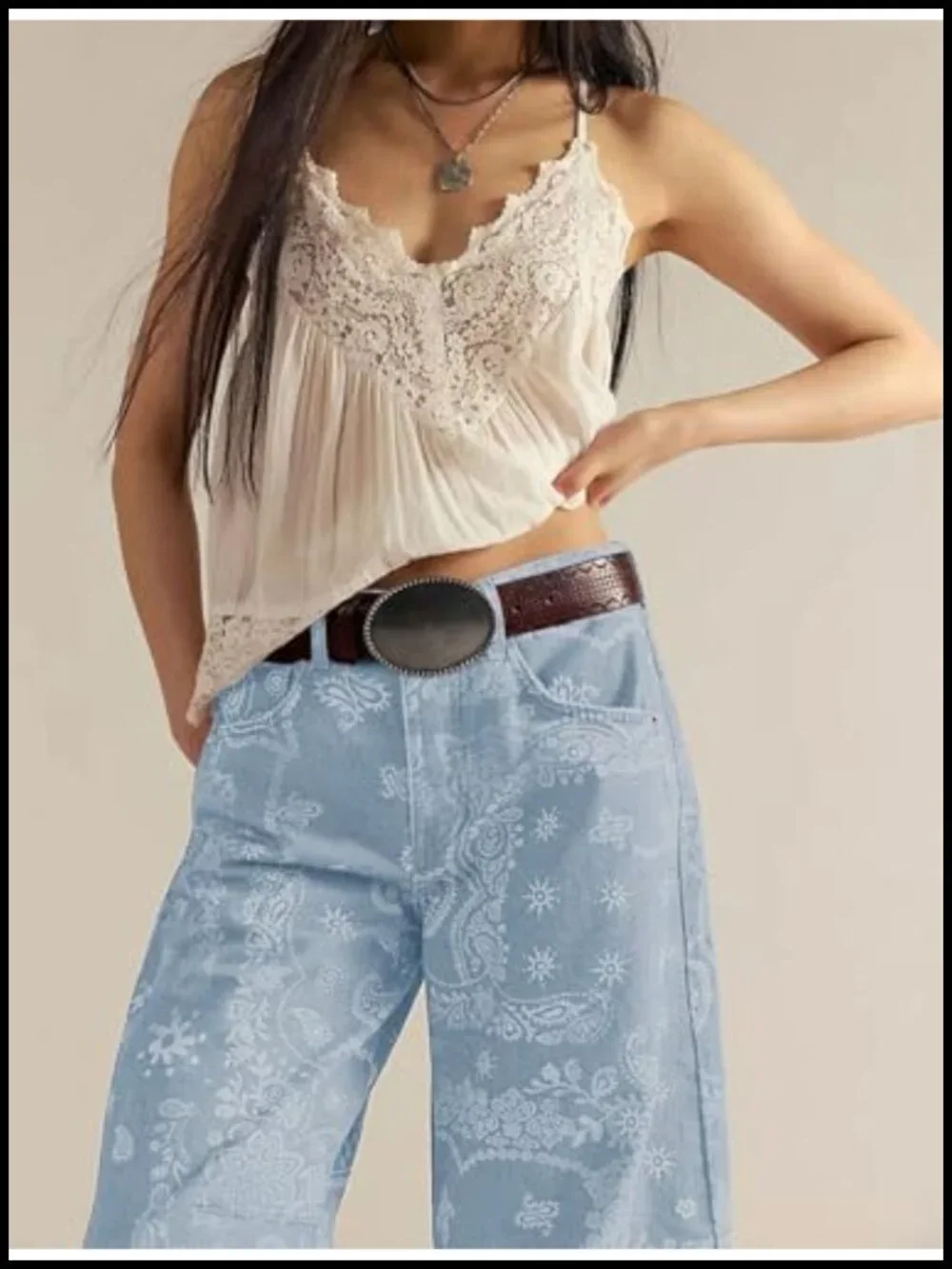 Wide Leg Barrel Jeans Floral Print Denim Ankle Pants Y2k Patchwork